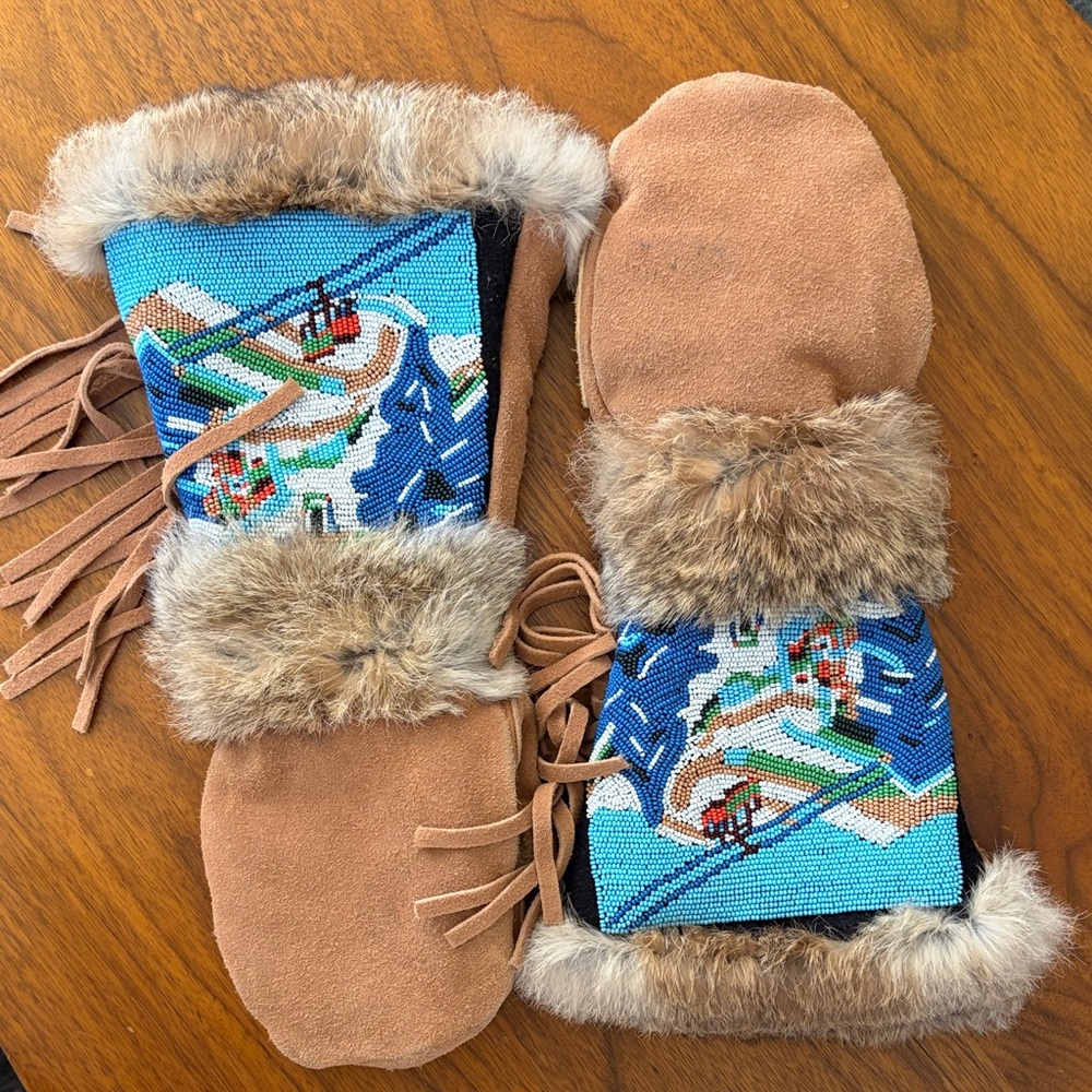 Handmade Beaded Fur-Trim Mittens by Astris